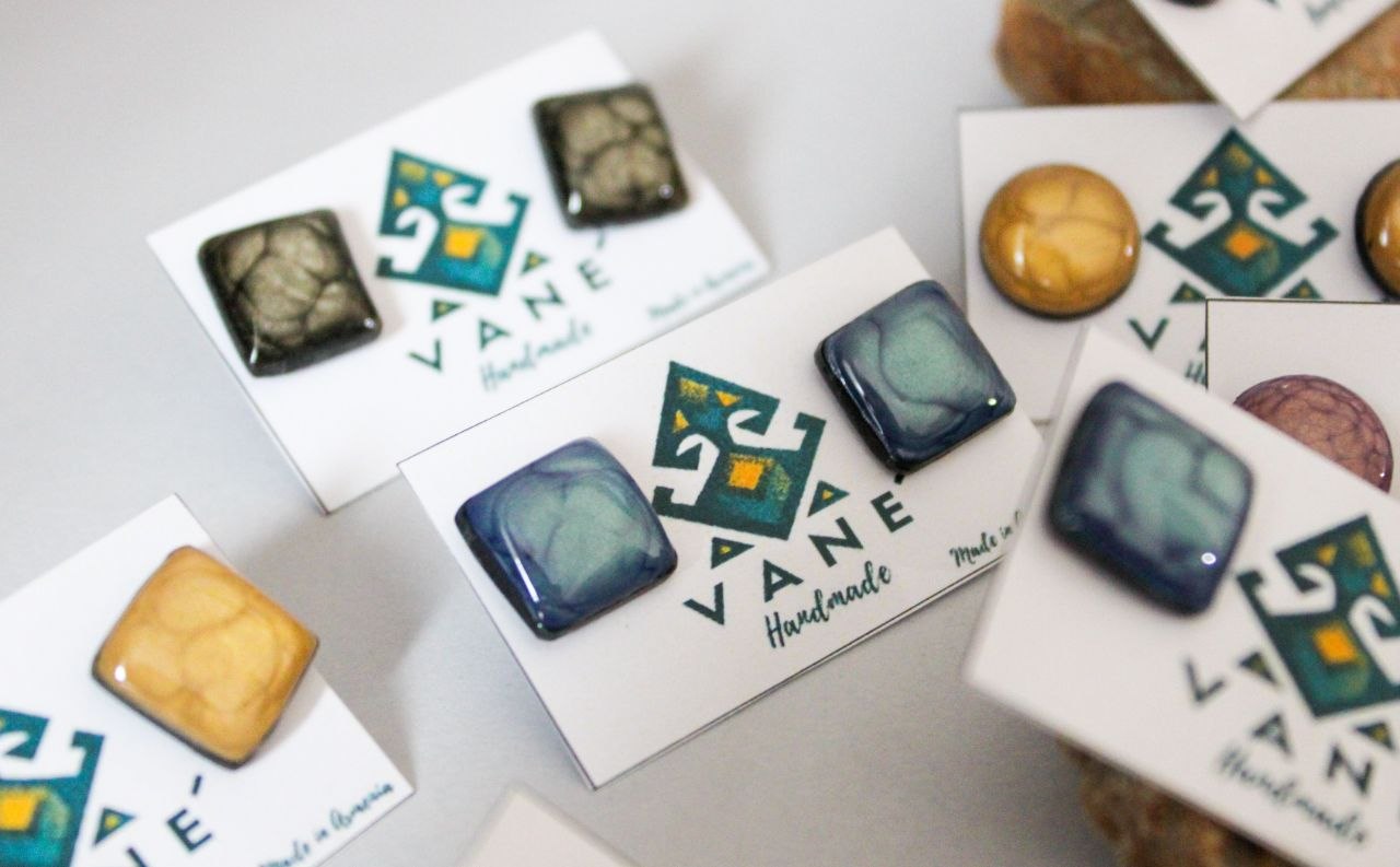 Handmade Square Swirl Stud MOONSTONE Earrings – Blue & Teal Statement Earrings | Armenia