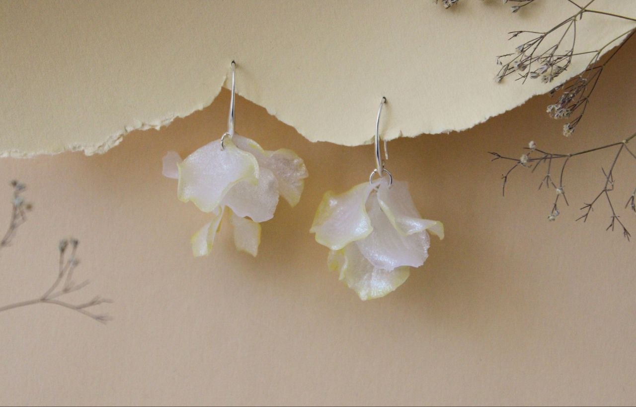 Handmade Floral Drop Earrings with White & Yellow Petals | Armenia