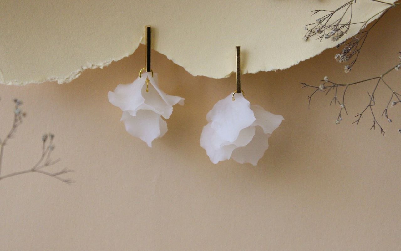Handmade Floral Drop Earrings with White & Yellow Petals | Armenia