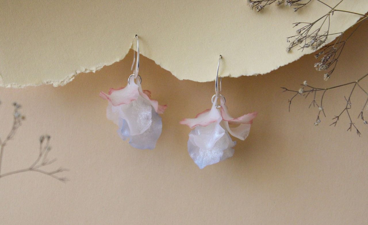 Handmade Floral Drop Earrings with White & Yellow Petals | Armenia