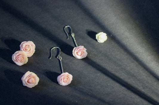 Handmade Blush Pink Rose Dangle Earrings | Polymer Clay Floral Jewelry Armenia