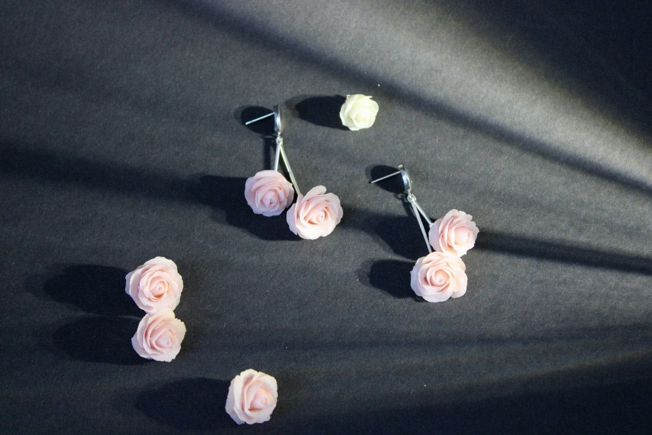 Handmade Blush Peach Rose Botanical Earrings | Floral Jewelry Armenia