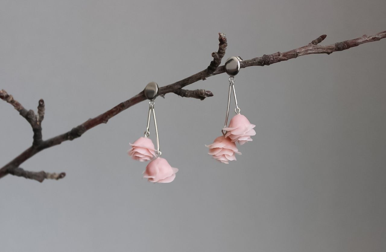 Handmade Blush Peach Rose Botanical Earrings | Floral Jewelry Armenia