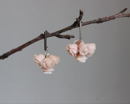 Handmade White Rose Chain Drop Earrings | Elegant Floral Jewelry Armenia