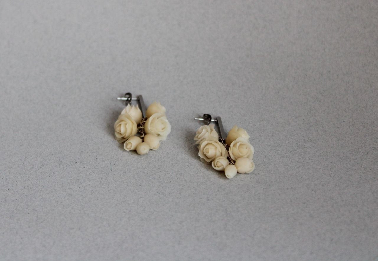 Handmade White Rose Chain Drop Earrings | Elegant Floral Jewelry Armenia