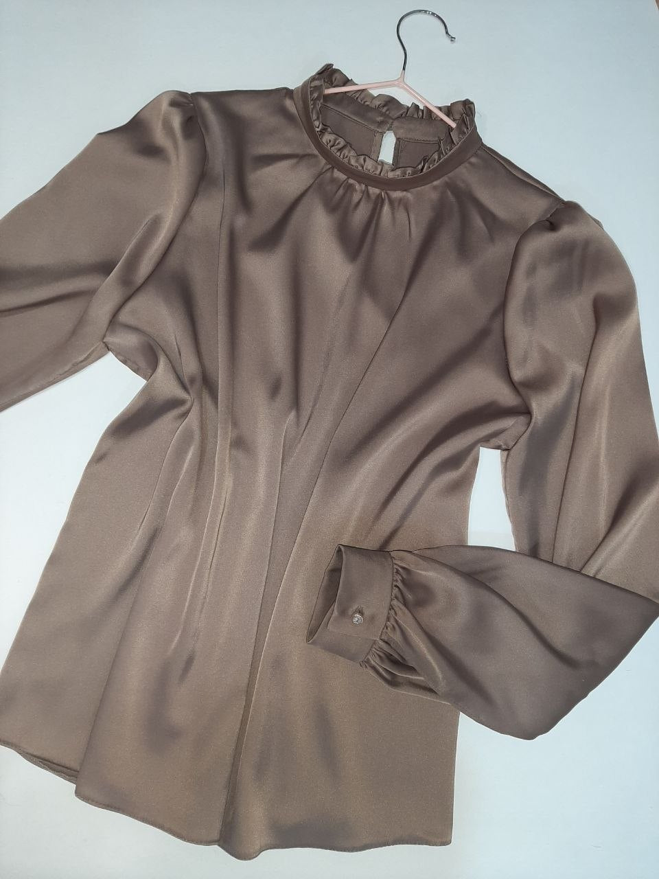 Elegant Satin Mock Neck Blouse with Long Sleeves | Armenia