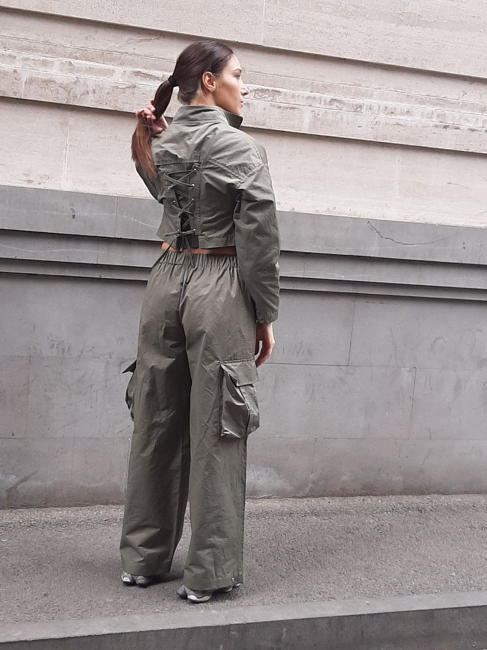 Khaki Cargo Co-Ord Set – Cropped Jacket & Wide-Leg Pants | Armenia
