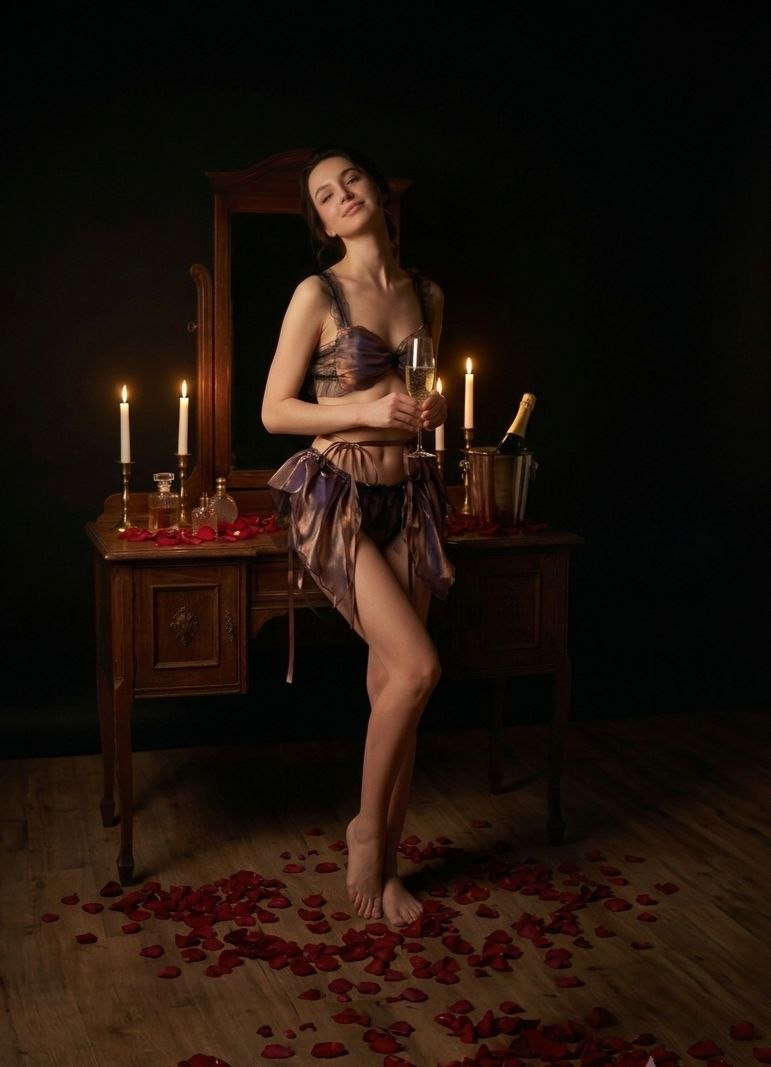 Sheer Ruffled Lingerie 3 piece Set with Ribbon Details | Elegant Mesh Lingerie Armenia