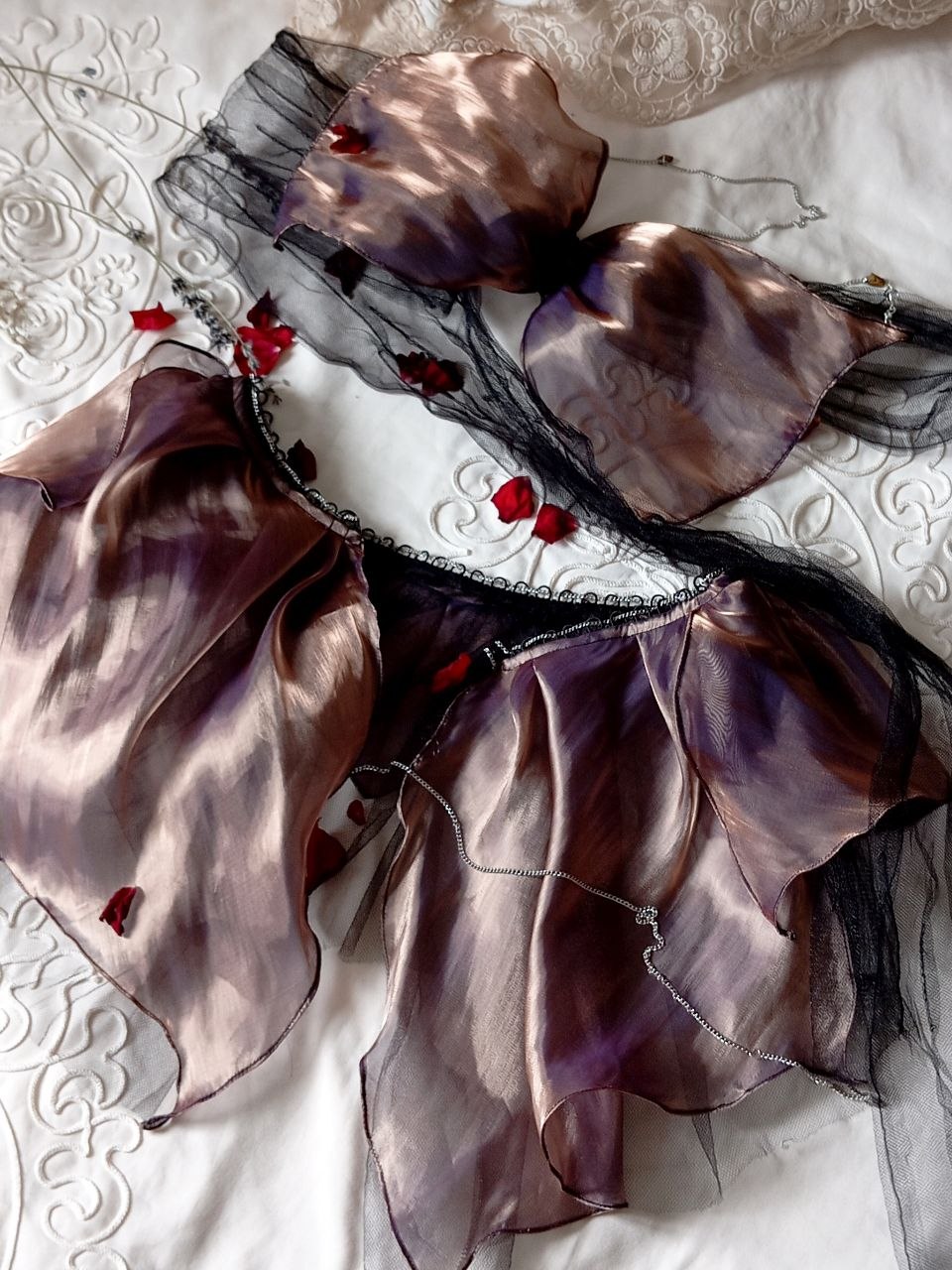 Sheer Ruffled Lingerie 3 piece Set with Ribbon Details | Elegant Mesh Lingerie Armenia