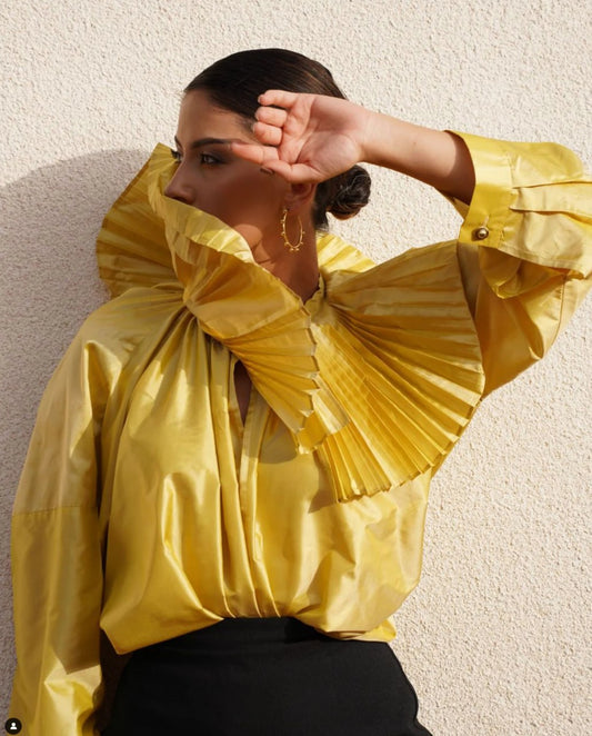 Hand-Pleated Collar Silk Shirt – Luxury Women's Blouse | Armenia