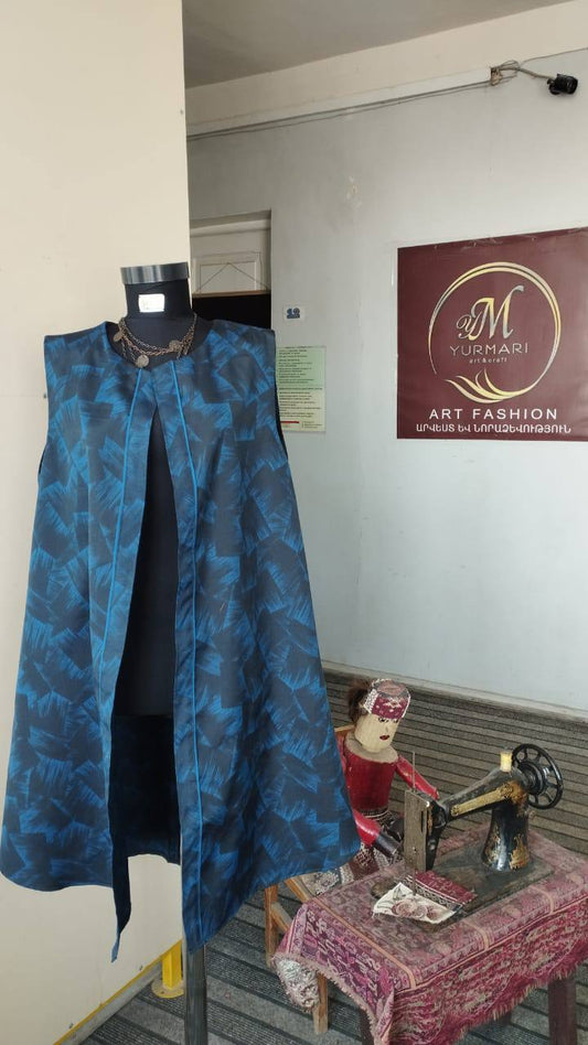 Blue and Black Patterned Vest – Artistic Layering Piece | Armenia