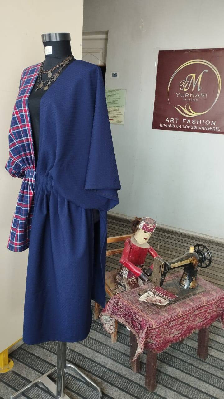 Navy and Red Plaid Kimono with Ruffled Sleeves | Armenia