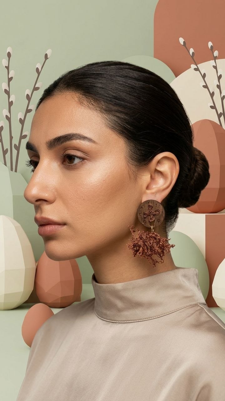 Handcrafted Copper Wire Fiber Art Earrings | Artistic Statement Jewelry Armenia