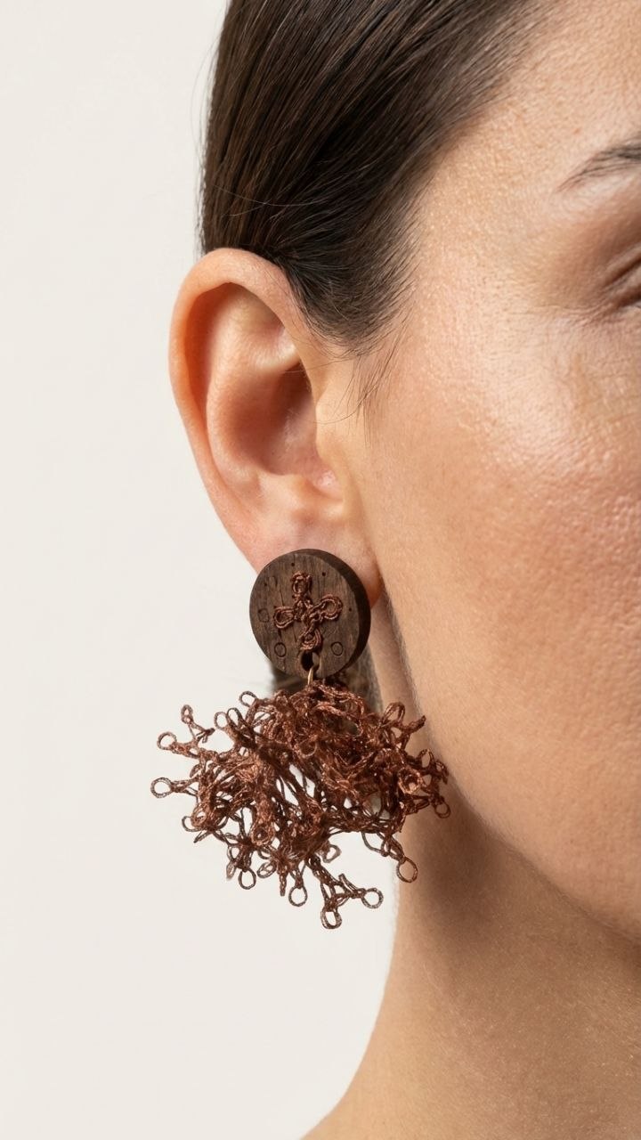 Handcrafted Copper Wire Fiber Art Earrings | Artistic Statement Jewelry Armenia