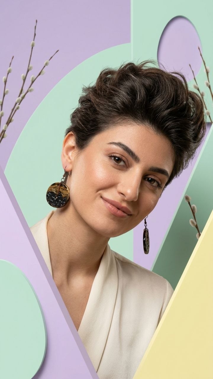Bronze Hoop Earrings with Black & Gold Swirl Detail | Handmade Statement Earrings Armenia