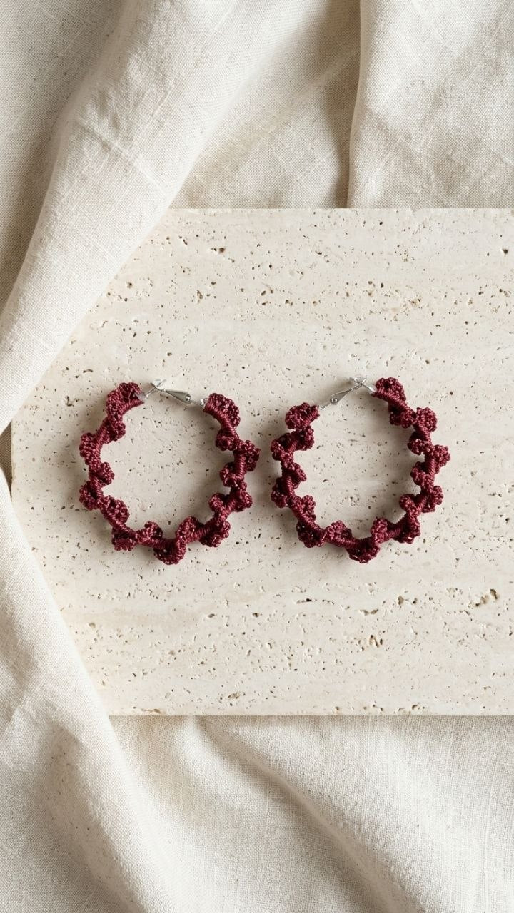 Handmade Textured Crochet Hoop Earrings | Vintage Style Jewelry Armenia
