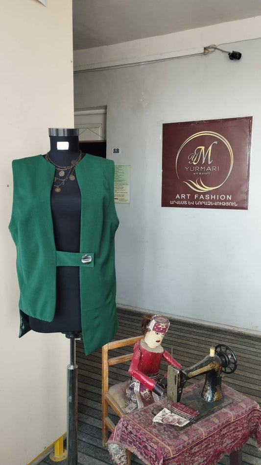 Green Sleeveless Vest Blazer – Modern Open Front Vest | Armenia
