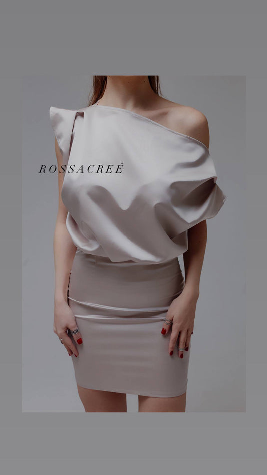Beige Satin Asymmetrical Mini Dress | Elegant Partywear Armenia