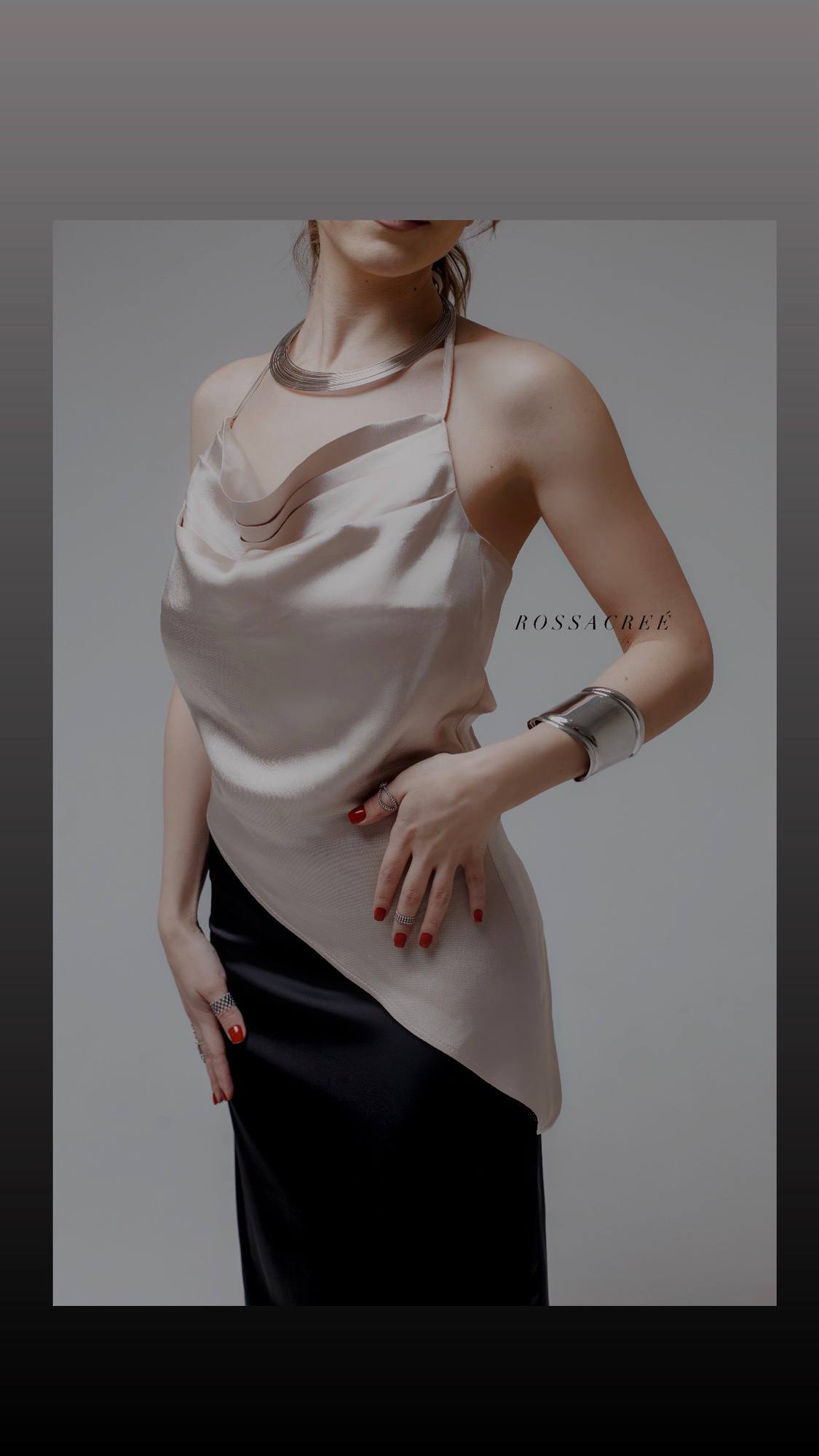 Champagne Satin Cowl Neck Top | Elegant Draped Top Armenia