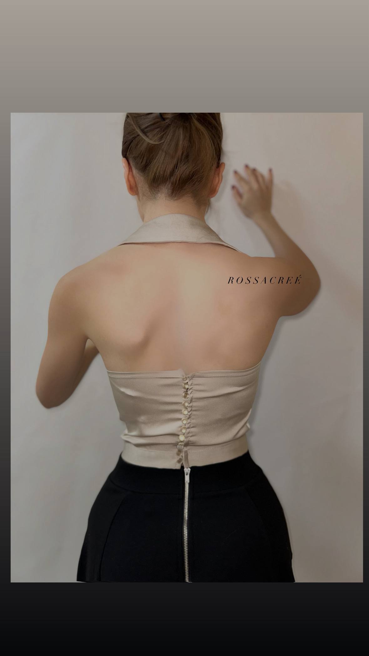 Champagne Satin Halter Top with Draped Neckline | Armenia