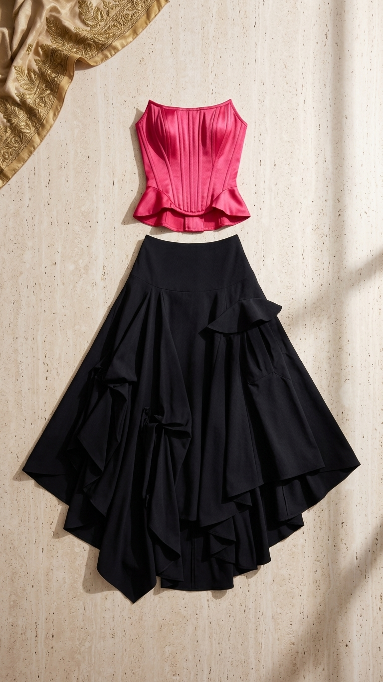 Pink Corset Evening Dress with Black Statement Skirt | Armenia