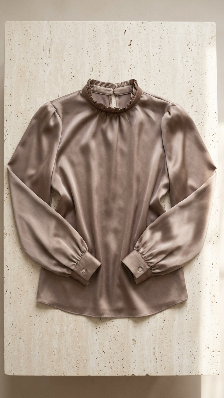 Elegant Satin Mock Neck Blouse with Long Sleeves | Armenia