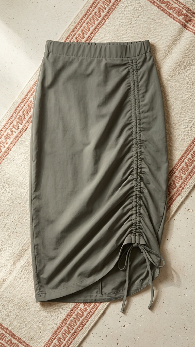 White Cropped Hoodie & Ruched Cargo Midi Skirt Set | Armenia