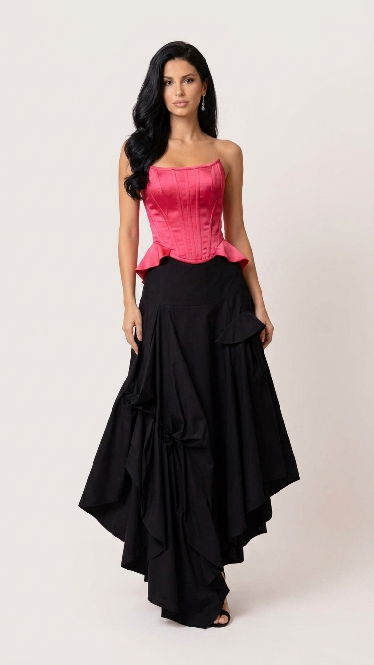 Pink Corset Evening Dress with Black Statement Skirt | Armenia