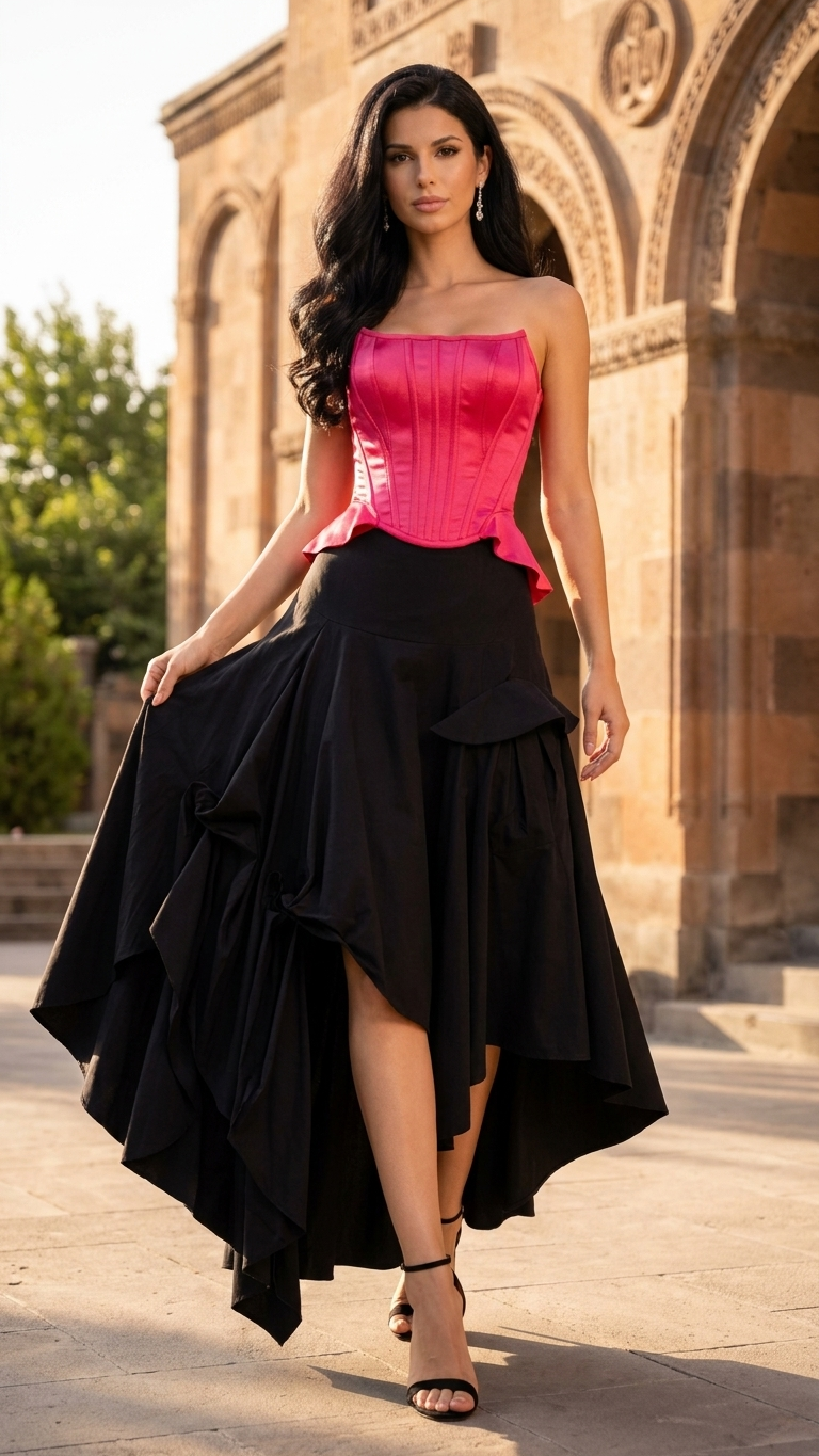 Pink Corset Evening Dress with Black Statement Skirt | Armenia